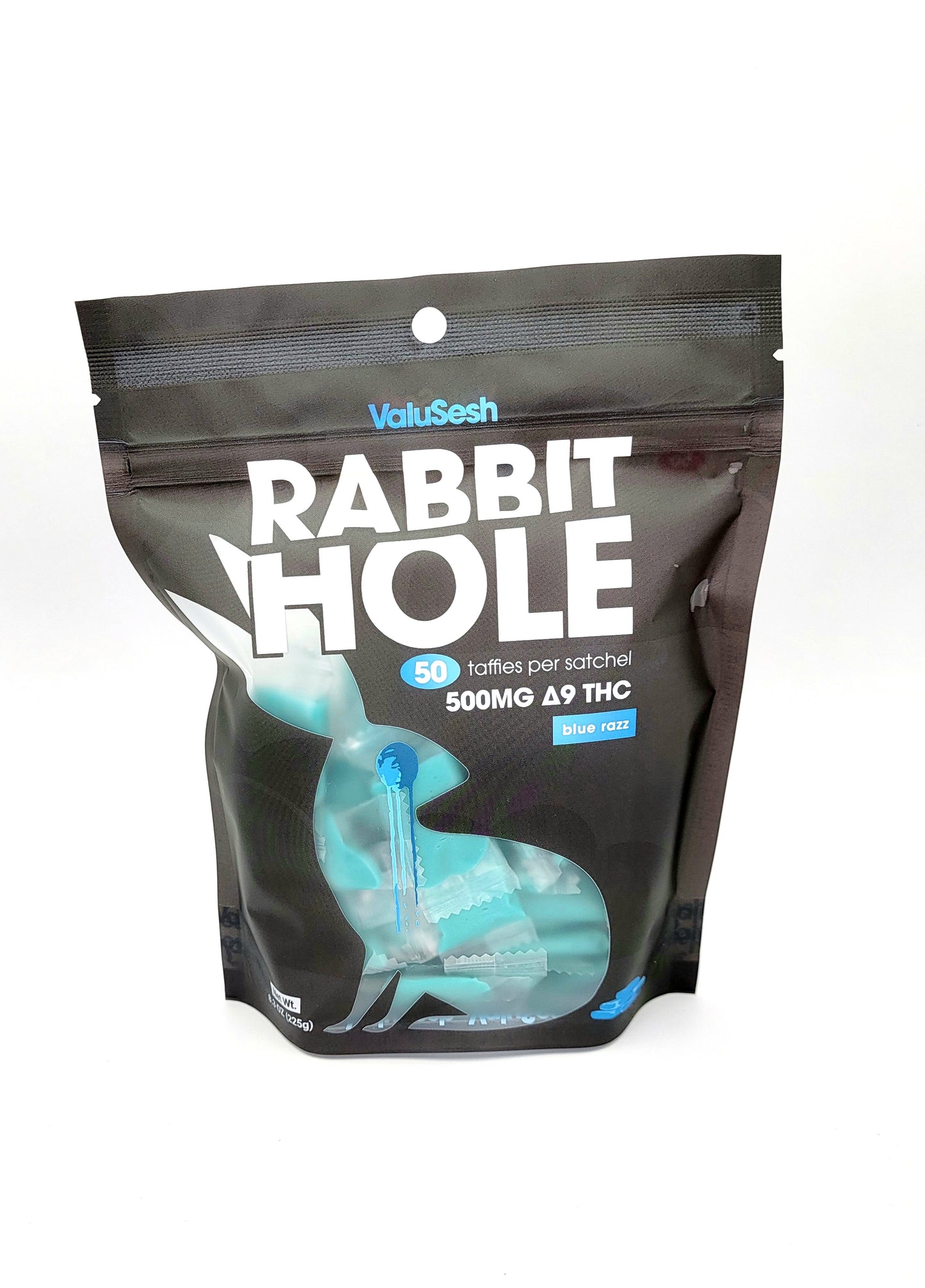 Blue Raspberry Rabbit Hole Delta-9 Taffies 500mg (50ct 10mg)