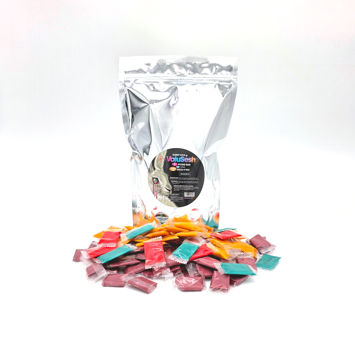 Bulk Rabbit Hole Assorted Taffies 1lb 1000mg (100ct 10mg)